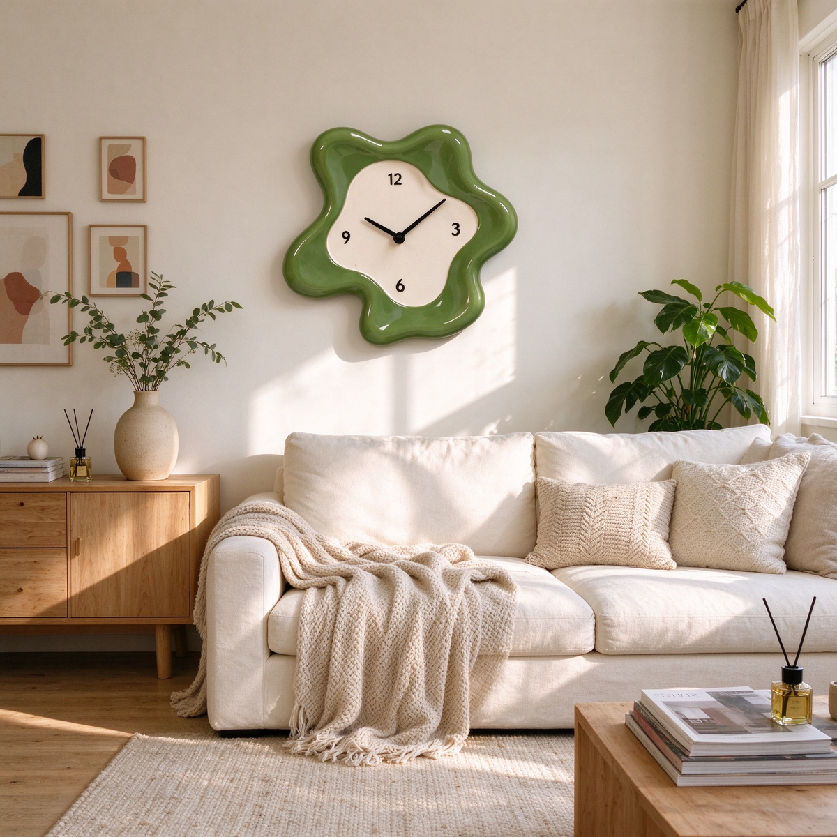 Green Irregular Flower Ceramic Wall Clock
