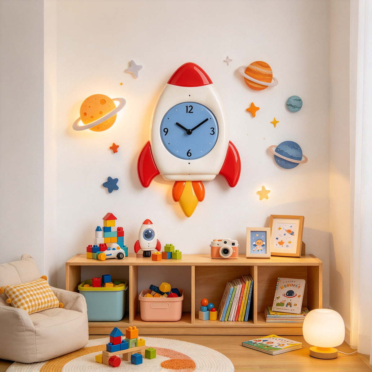 Red White Rocket Wall Clock