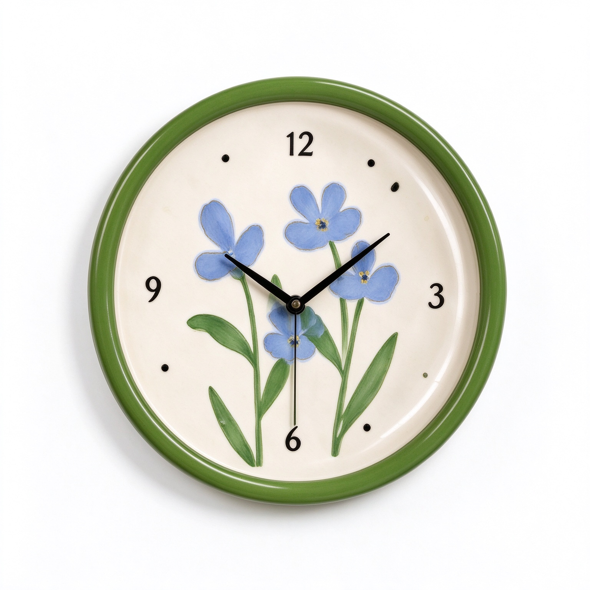 Hand Painted Blue Flower Wall Clock