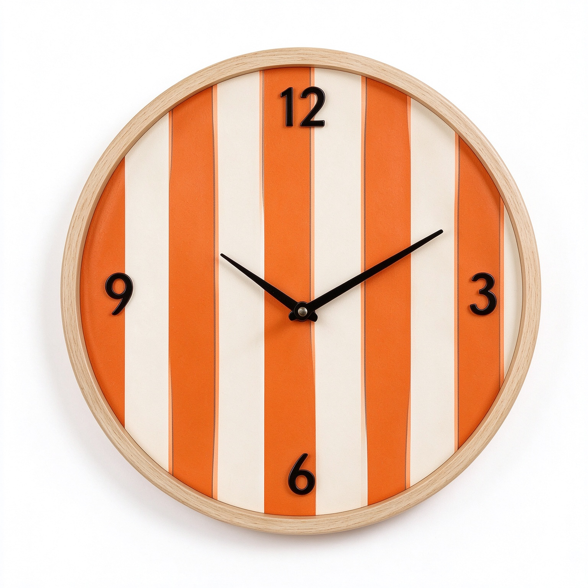 Orange Stripe Wooden Rim Wall Clock