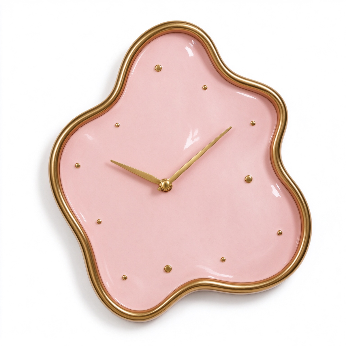 Pink Wavy Cloud Wall Clock With Gold Rim