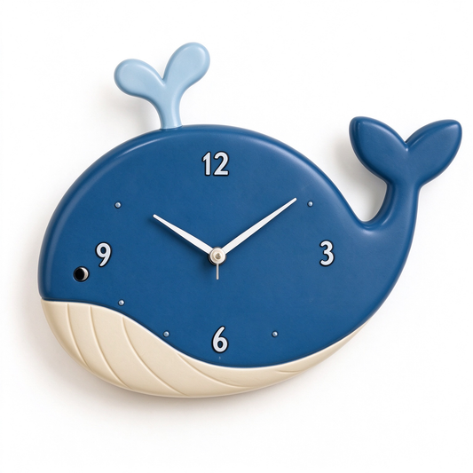 Cute Navy Whale Shaped Wall Clock