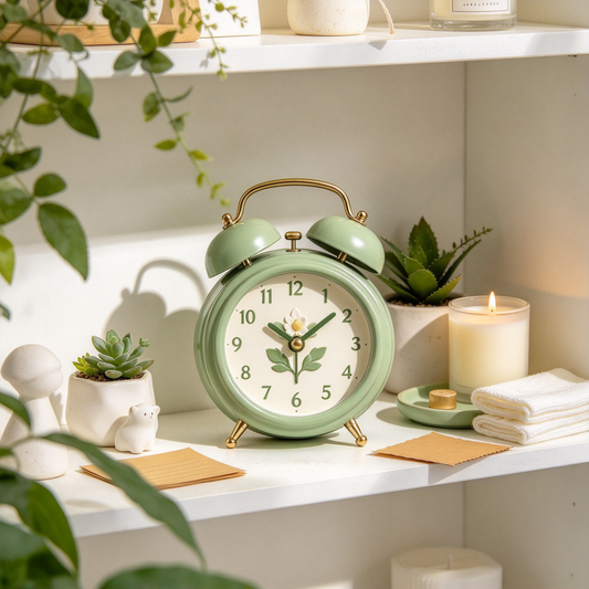 Green Floral Double Bell Alarm Clock