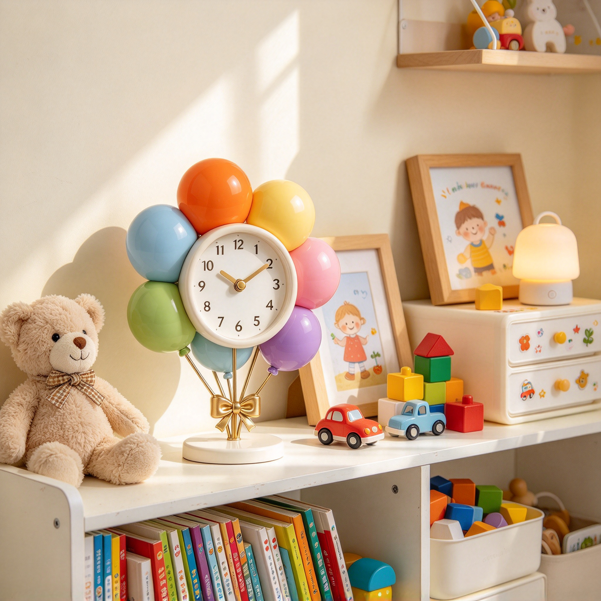 Rainbow Balloon Bouquet Table Clock