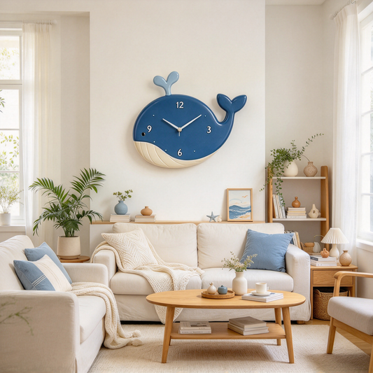 Cute Navy Whale Shaped Wall Clock