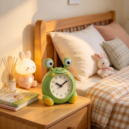 Smiling Green Frog Kids Table Clock