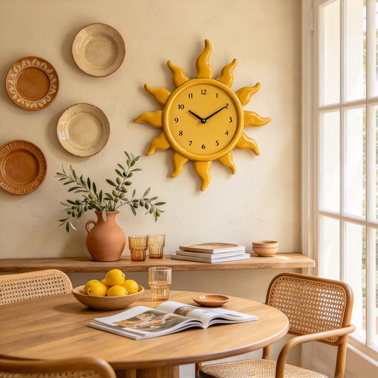 Bright Yellow Sun Shaped Wall Clock
