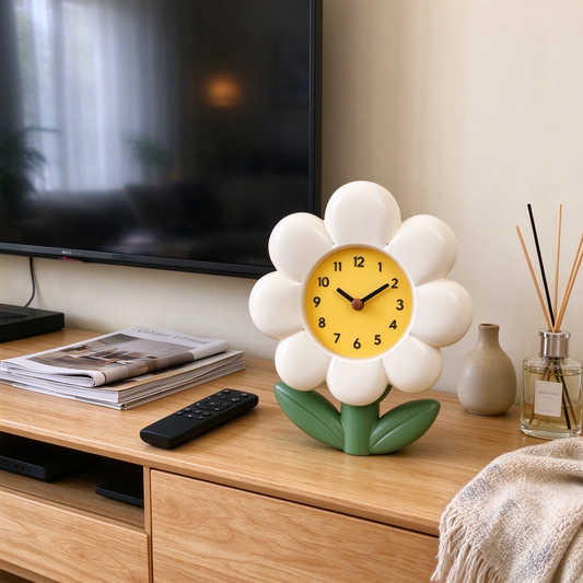 White Daisy Flower Table Clock