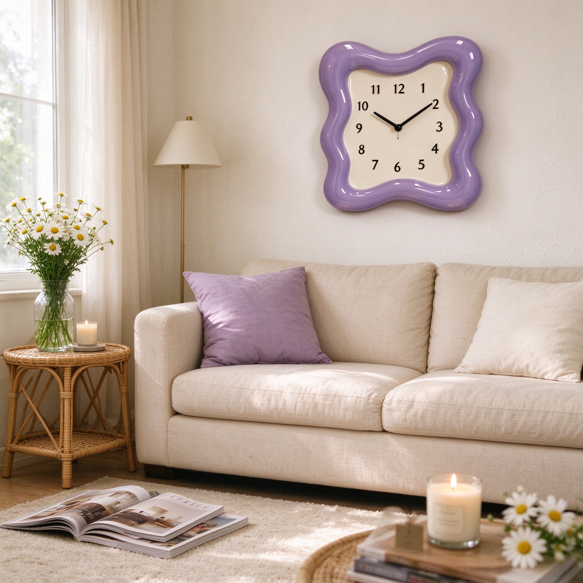 Purple Wavy Frame Wall Clock