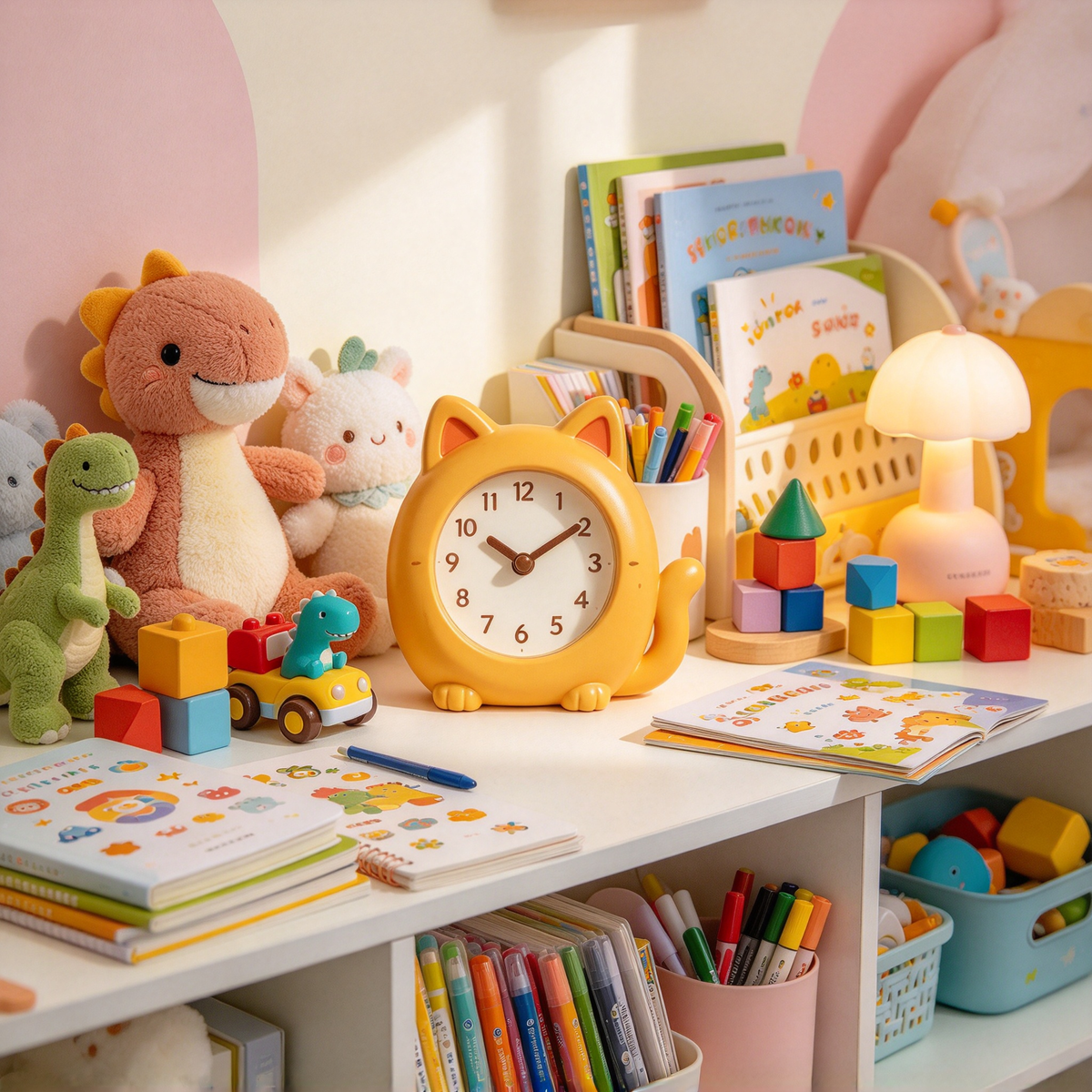 Round Orange Cat Table Clock