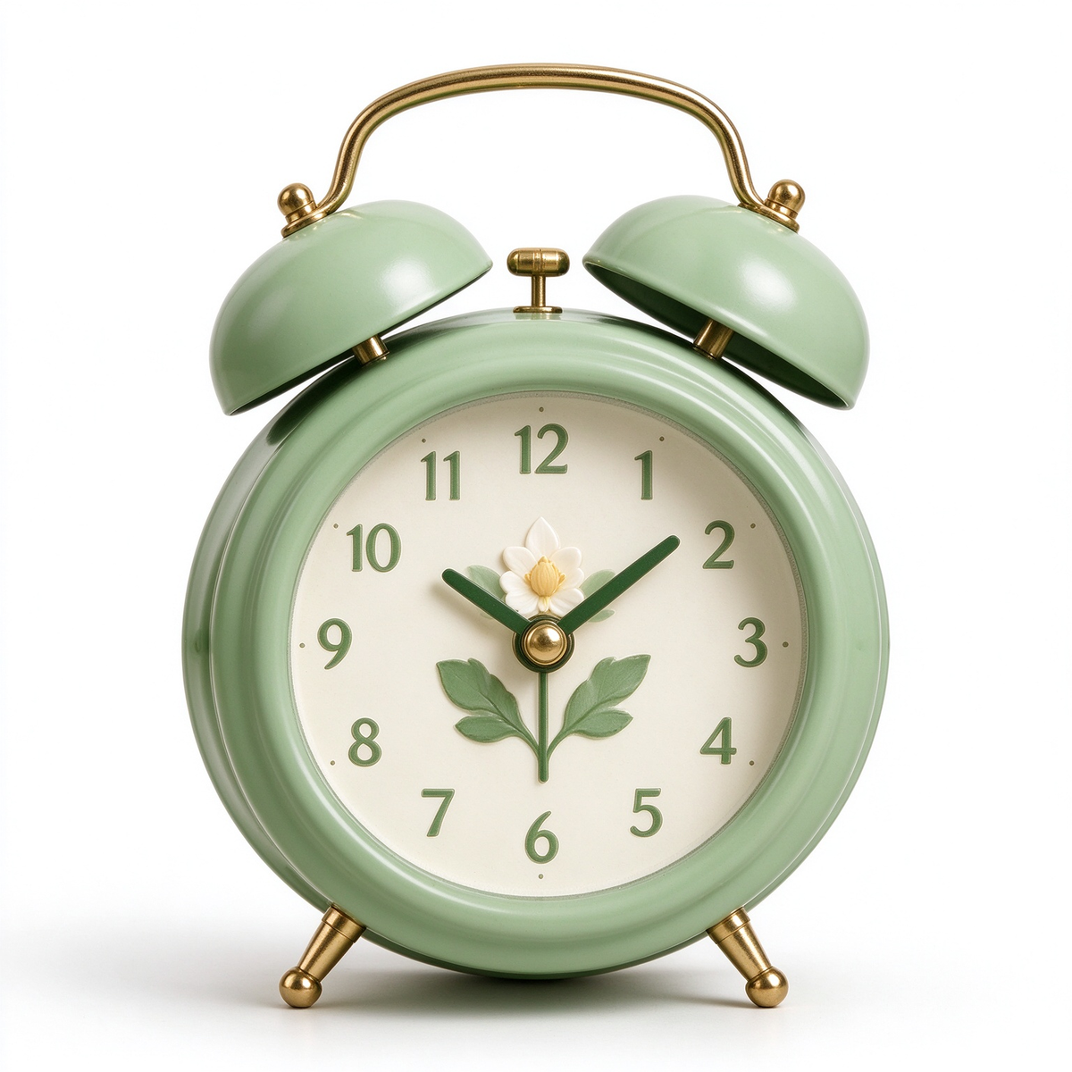 Green Floral Double Bell Alarm Clock
