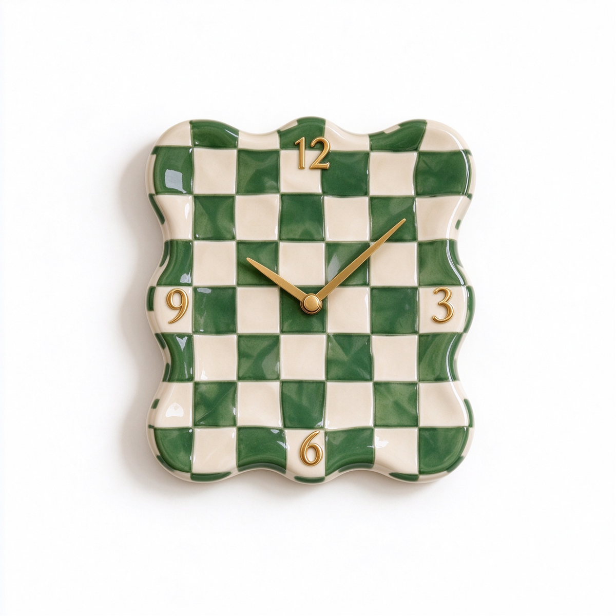 Wavy Green Checkerboard Wall Clock